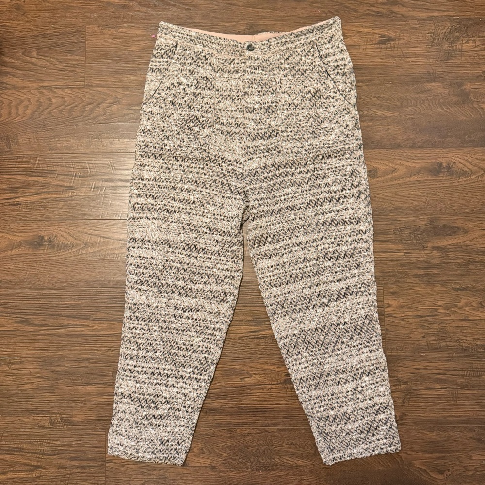 Free People Cozy Knit Beige Crop Stretch Cotton Trouser Pants Women Size Medium